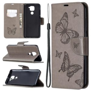 For Xiaomi Redmi Note 9 Two Butterflies Embossing Pattern Horizontal Flip Leather Case with Holder & Card Slot & Wallet & Lanyard(Grey) (OEM)