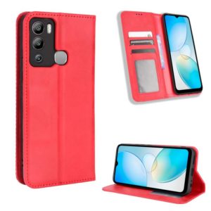 For Infinix Hot 12i Magnetic Buckle Retro Texture Leather Phone Case(Red) (OEM)