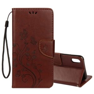 For iPhone XS Max Embossed Butterfly Pattern Horizontal Flip Leather Case with Card Slot & Holder & Wallet & Lanyard (Brown) (OEM)