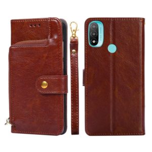 For Motorola Moto E20 Zipper Bag PU + TPU Horizontal Flip Leather Case(Brown) (OEM)