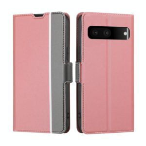 For Google Pixel 7 5G Twill Texture Side Button Leather Phone Case(Pink) (OEM)