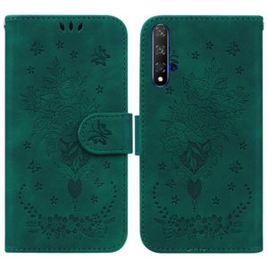 For Honor 20 / Huawei nova 5T Butterfly Rose Embossed Leather Phone Case(Green) (OEM)