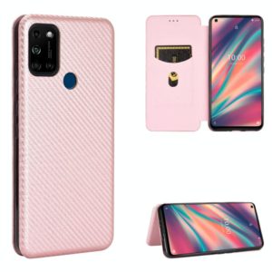 For Wiko View5 Plus Carbon Fiber Texture Horizontal Flip TPU + PC + PU Leather Case with Card Slot(Pink) (OEM)