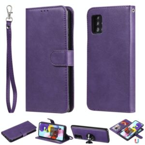 For Samsung Galaxy A51 5G 2 in 1 Solid Color Detachable PU Leather Case with Card Slots & Magnetic Holder & Photo Frame & Wallet & Strap(Purple) (OEM)