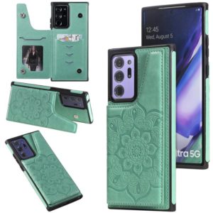 For Samsung Galaxy Note 20 Ultra Flower Embossing Pattern Shockproof Protective Case with Holder & Card Slots & Photo Frame(Green) (OEM)