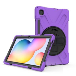 For Samsung Galaxy Tab S6 Lite P610 Shockproof Colorful Silicone + PC Protective Case with Holder & Shoulder Strap & Hand Strap & Pen Slot(Purple) (OEM)