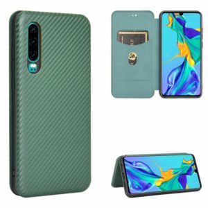 For Huawei P30 Carbon Fiber Texture Horizontal Flip TPU + PC + PU Leather Case with Card Slot(Green) (OEM)