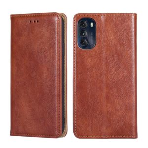 For Motorola Moto G 2022 Gloss Oil Solid Color Magnetic Leather Phone Case(Brown) (OEM)