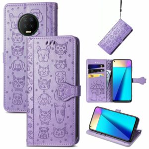 For Infinix Note 7 Lovely Cat and Dog Embossing Pattern Horizontal Flip Leather Case , with Holder & Card Slots & Wallet & Cartoon Clasp & Lanyard(Purple) (OEM)