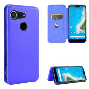 For Kyocera Android One S6 Carbon Fiber Texture Horizontal Flip TPU + PC + PU Leather Case with Card Slot(Blue) (OEM)