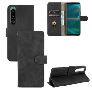 For Sony Xperia 5 III Solid Color Skin Feel Magnetic Buckle Horizontal Flip Calf Texture PU Leather Case with Holder & Card Slots & Wallet(Black)) (OEM)