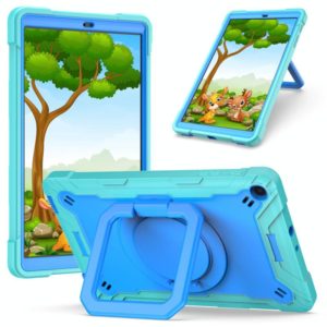 For Samsung Galaxy Tab A10.1 (2019) T510 Contrast Color Shockproof Robot Silicone + PC Case with Wristband Holder(Mint Green + Blue) (OEM)