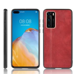 For Huawei P40 Shockproof Sewing Cow Pattern Skin PC + PU + TPU Case(Red) (OEM)