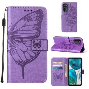 For Motorola Moto G52 Embossed Butterfly Leather Phone Case(Purple) (OEM)