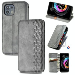 For Motorola Edge 20 Lite Cubic Grid Pressed Horizontal Flip Magnetic PU Leather Case with Holder & Card Slots & Wallet(Grey) (OEM)
