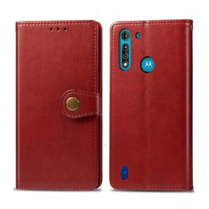 For Moto G8 Power Lite Retro Solid Color Leather Buckle Phone Case with Lanyard & Photo Frame & Card Slot & Wallet & Stand Function(Red) (OEM)