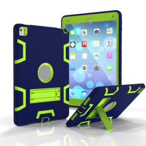 For iPad 9.7(2017) Shockproof PC + Silicone Protective Case，with Holder(Navy Blue Yellow Green) (OEM)