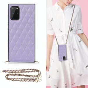 For Samsung Galaxy S20 Elegant Rhombic Pattern Microfiber Leather +TPU Shockproof Case with Crossbody Strap Chain(Purple) (OEM)