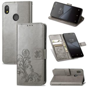 For Tecno Pop 3 Four-leaf Clasp Embossed Buckle Mobile Phone Protection Leather Case with Lanyard & Card Slot & Wallet & Bracket Function(Gray) (OEM)