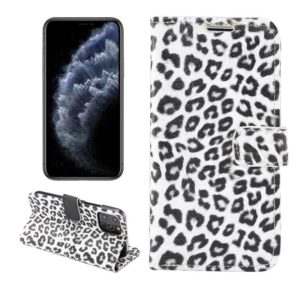 For iPhone 12 / 12 Pro Leopard Print Pattern Horizontal Flip Leather Case with Card Slot and Holder(White) (OEM)