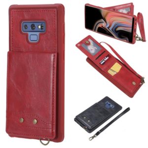 For Galaxy Note 9 Vertical Flip Shockproof Leather Protective Case with Short Rope, Support Card Slots & Bracket & Photo Holder & Wallet Function(Red) (OEM)