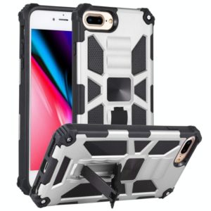 For iPhone 8 Plus / 7 Plus Shockproof TPU + PC Magnetic Protective Case with Holder(Silver) (OEM)