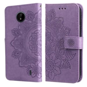 For Nokia C20 / C10 7-petal Flowers Embossing Horizontal Flip Leather Phone Case with Holder & Card Slots(Light Purple) (OEM)
