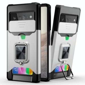 For Google Pixel 6 Sliding Camera Cover Design PC + TPU Shockproof Case with Ring Holder & Card Slot(Silver) (OEM)