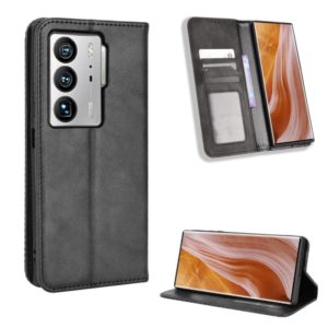 For ZTE Axon 40 Ultra Magnetic Buckle Retro Texture Leather Phone Case(Black) (OEM)