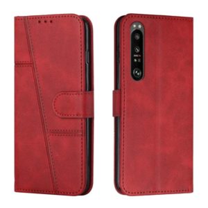 For Sony Xperia 1 III Stitching Calf Texture Buckle Leather Phone Case(Red) (OEM)
