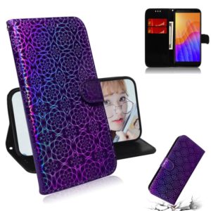 For Huawei Y5p Solid Color Colorful Magnetic Buckle Horizontal Flip PU Leather Case with Holder & Card Slots & Wallet & Lanyard(Purple) (OEM)