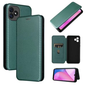 For Blackview Oscal C20 Carbon Fiber Texture Horizontal Flip Leather Phone Case with Card Slot(Green) (OEM)