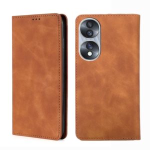 For Honor 70 Skin Feel Magnetic Horizontal Flip Leather Phone Case(Light Brown) (OEM)