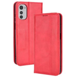 For Motorola Moto E32 4G Magnetic Buckle Retro Texture Leather Phone Case(Red) (OEM)