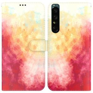 For Sony Xperia 1 IV Watercolor Pattern Flip Leather Phone Case(Spring Cherry) (OEM)
