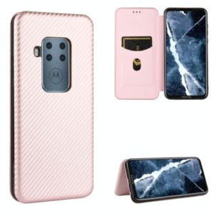 For Motorola Moto One Zoom Carbon Fiber Texture Horizontal Flip TPU + PC + PU Leather Case with Rope & Card Slot(Pink) (OEM)