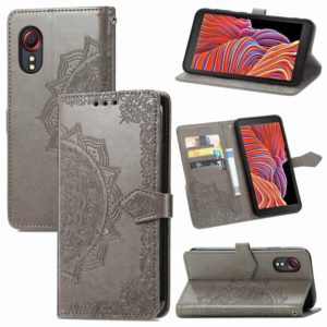 For Samsung Galaxy XCover 5 Mandala Flower Embossed Horizontal Flip Leather Case with Bracket / Card Slot / Wallet / Lanyard(Grey) (OEM)