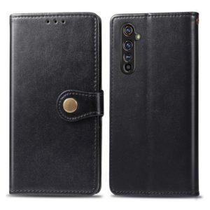 For OPPO Realme X50 Pro Retro Solid Color Leather Buckle Phone Case with Lanyard & Photo Frame & Card Slot & Wallet & Stand Function(Black) (OEM)