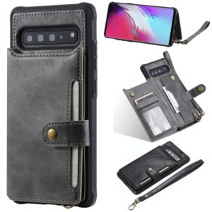For Galaxy S10 5G Buckle Zipper Shockproof Protective Case with Holder & Card Slots & Wallet & Lanyard & Photos Frame(Gray) (OEM)