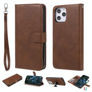 For iPhone 12 Pro Max 2 in 1 Solid Color Detachable PU Leather Case with Card Slots & Magnetic Holder & Photo Frame & Wallet & Strap(Brown) (OEM)