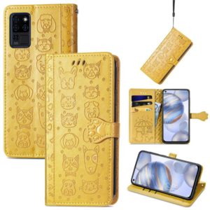 For Oukitel C21 Lovely Cat and Dog Embossing Pattern Horizontal Flip Leather Case , with Holder & Card Slots & Wallet & Cartoon Clasp & Lanyard(Yellow) (OEM)