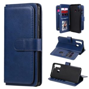 For Samsung Galaxy A21 Multifunctional Magnetic Copper Buckle Horizontal Flip Solid Color Leather Case with 10 Card Slots & Wallet & Holder & Photo Frame(Dark Blue) (OEM)
