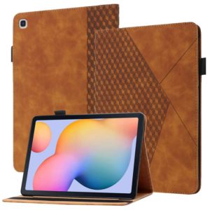 For Samsung Galaxy Tab S6 Lite SM-P610/T615 Rhombus Skin Feel Horizontal Flip Tablet Leather Case with Card Slots & Holder(Brown) (OEM)