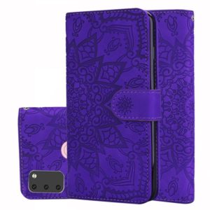 For Galaxy M30s Calf Pattern Mandala Double Folding Design Embossed Leather Case with Wallet & Holder & Card Slots(Purple) (OEM)