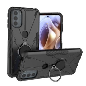 For Motorola Moto G31 Armor Bear Shockproof PC + TPU Phone Protective Case with Ring Holder(Black) (OEM)