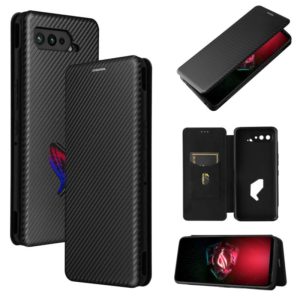 For Asus ROG Phone 5 Carbon Fiber Texture Horizontal Flip TPU + PC + PU Leather Case with Card Slot(Black) (OEM)