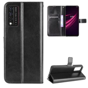 For T-Mobile REVVL V+ 5G Crazy Horse Texture Horizontal Flip Leather Case with Holder & Card Slots & Lanyard(Black) (OEM)