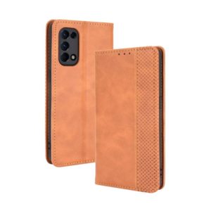 For OPPO Reno5 4G Magnetic Buckle Retro Crazy Horse Texture Horizontal Flip Leather Case with Holder & Card Slots & Photo Frame(Brown) (OEM)