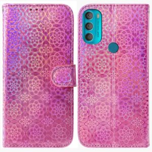 For Motorola Moto G71 Colorful Magnetic Buckle Leather Phone Case(Pink) (OEM)