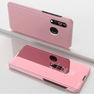 For Galaxy A10s Plated Mirror Horizontal Flip Leather Case with Holder(Rose Gold) (OEM)